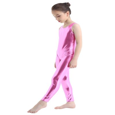 inlzdz Kids Boys Girls Metallic Full Body Unitard Gymnastics Leotard Sleeveless Jumpsuit Ballet Tank Dancewear Pink 3-4