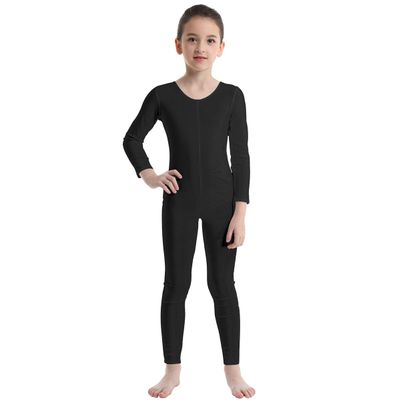 inlzdz Kids Boys Girls Full Length Unitard Solid Color Bodysuit Long Sleeves Ballet Dance Gymnastic Leotard Jumpsuit Black 7-8 Years