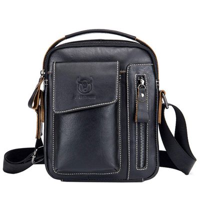 Hebetag Leather Shoulder Crossbody Bag for Men Women Business Travel Casual Messenger Briefcase Handbag Phone Wallet Tote Day Pack Black