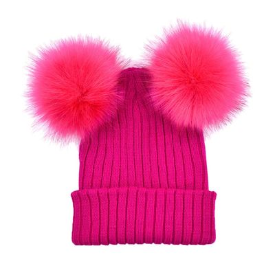 Top Hat with Poms Bucket Cap Billycock Floppy Fedora Cloche Trilby Hat for Women Fuchsia