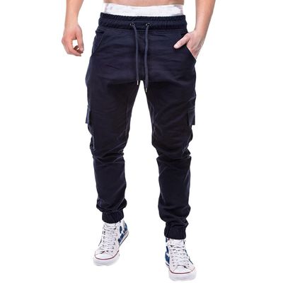 Drawstring Pant Fashion Men's Sport Pure Color Bandage Casual Loose Sweatpants Black