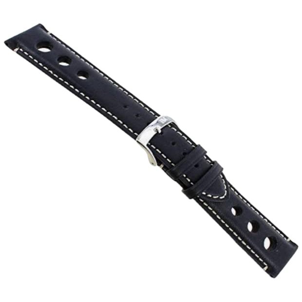 18mm Morellato Rally Cutout Design Black Heavy Padded White Stitching Watch Band