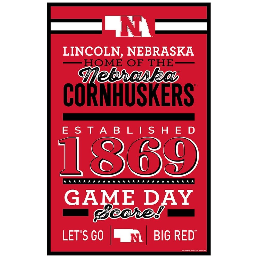 WinCraft NCAA Nebraska Cornhuskers SignWood Established Design, Team Color, 11x17