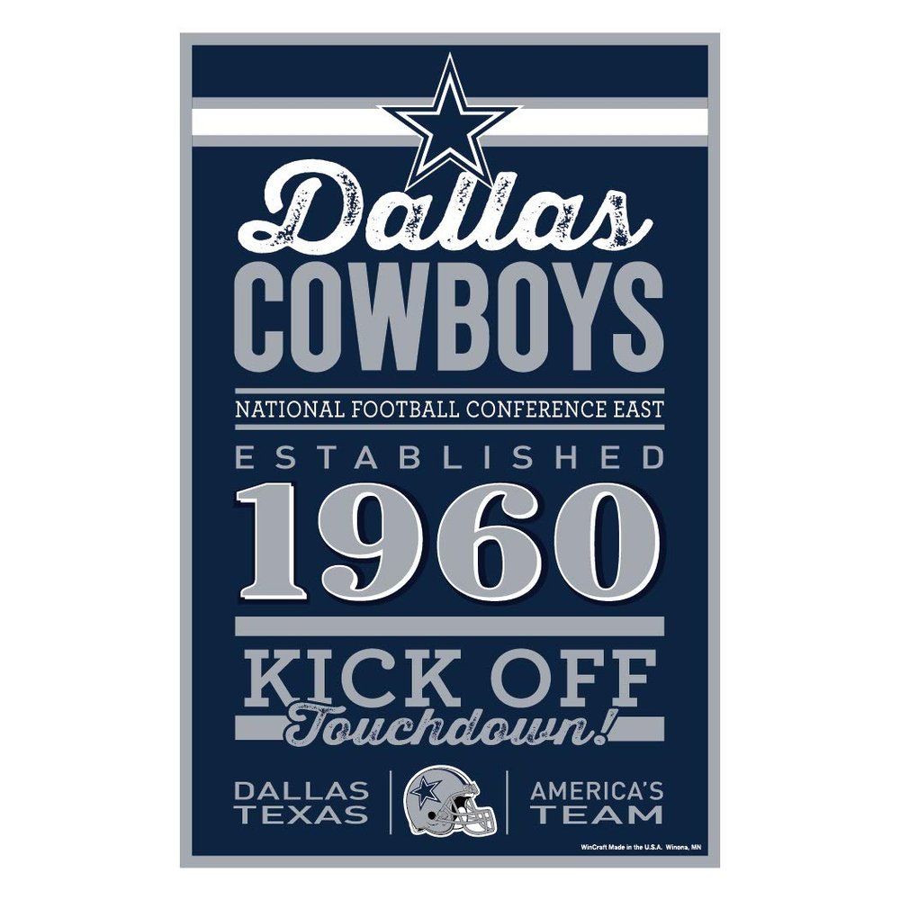 WinCraft NFL Dallas Cowboys SignWood Established Design, Team Color, 11x17