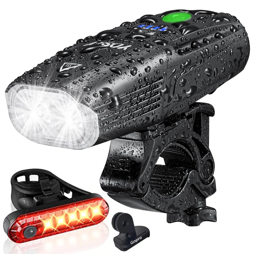 Yosky USB Rechargeable Bike Light Set - EVO 5400mAh Smart Bike Headlight and Tail Light - Super Bright Bike Light Front and Back for Adults Kids Men Women Night Riding