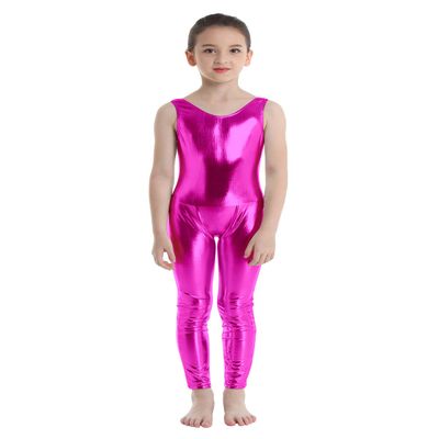 inlzdz Kids Boys Girls Metallic Full Body Unitard Gymnastics Leotard Sleeveless Jumpsuit Ballet Tank Dancewear Rose 3-4