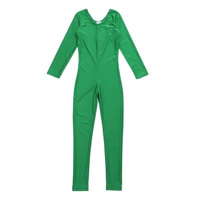 inlzdz Kids Boys Girls Full Length Unitard Solid Color Bodysuit Long Sleeves Ballet Dance Gymnastic Leotard Jumpsuit Green 8-10 Years