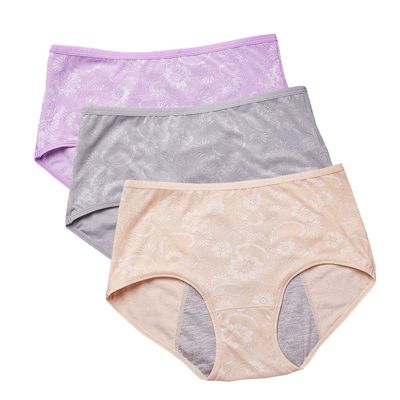 YOYI FASHION Women Menstrual Period Briefs Jacquard Easy Clean Panties 3 Pack US Size 3XL/10, Gray,Nelumbo,Skin