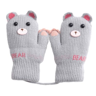 Greenery-GRE Toddler Kids Cartoon Warm Fleece Lined Mittens with String Stretch Knitted Winter Gloves for Girls Boys 3-7 Yrs