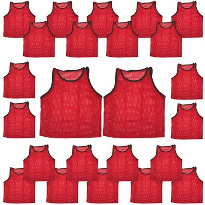 BlueDot Trading Youth Boys Girls Sports Scrimmage Pinnies Training Vest for team practice for Soccer, Lacrosse, and more, Red, Quantity 24 Pack