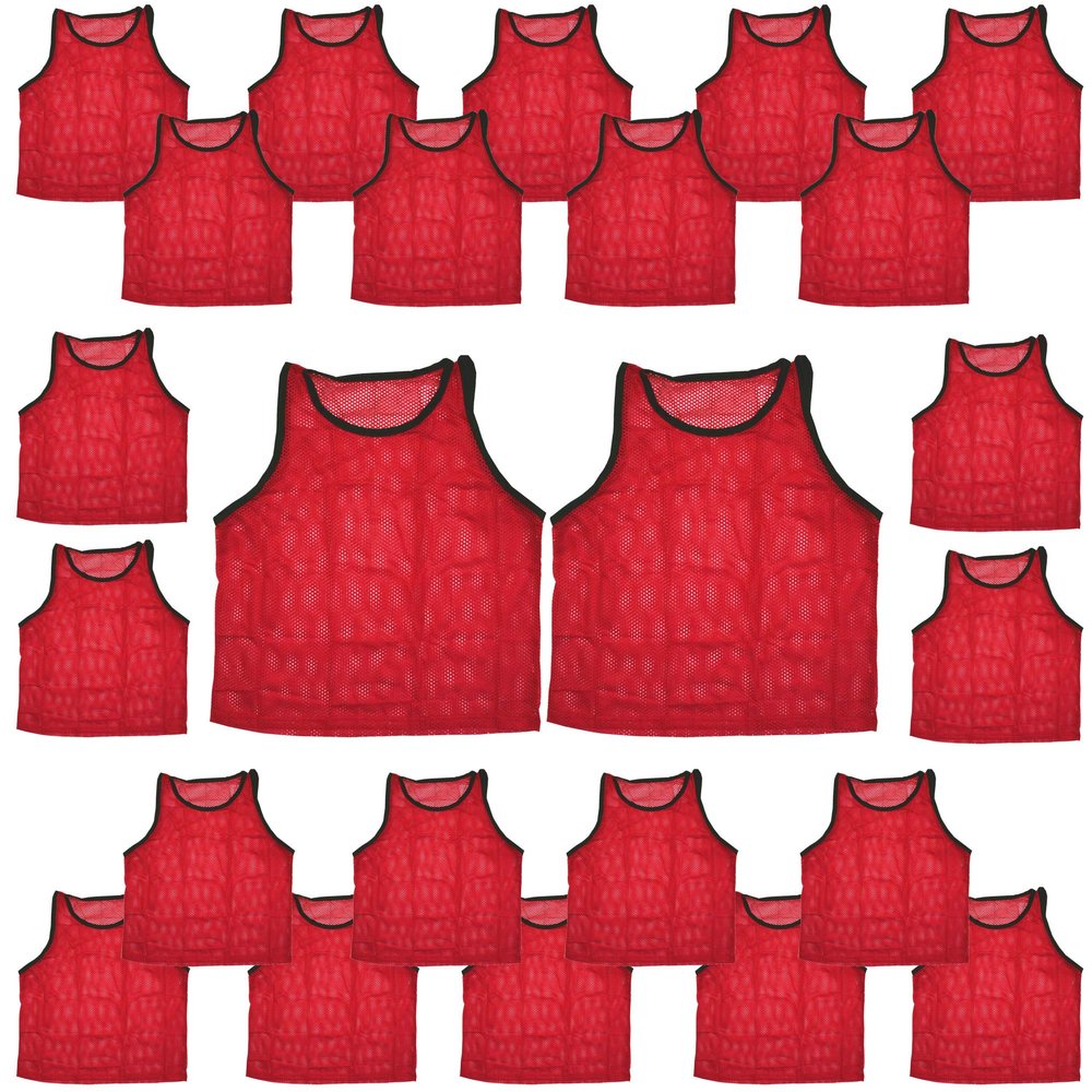 BlueDot Trading Youth Boys Girls Sports Scrimmage Pinnies Training Vest for team practice for Soccer, Lacrosse, and more, Red, Quantity 24 Pack