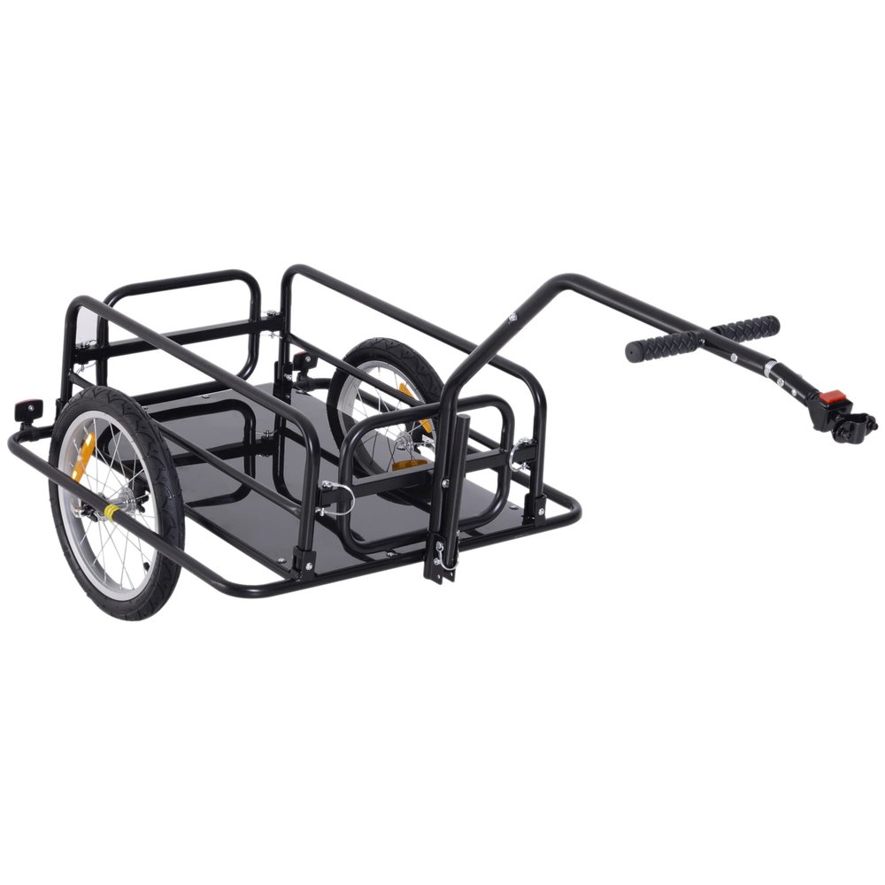 Aosom Bike Cargo Trailer, Bicycle Trailer, Heavy-Duty Bike Wagon Cart, Foldable Compact Storage, with Universal Hitch, 16" Wheels, 88 lbs. Capacity, Black