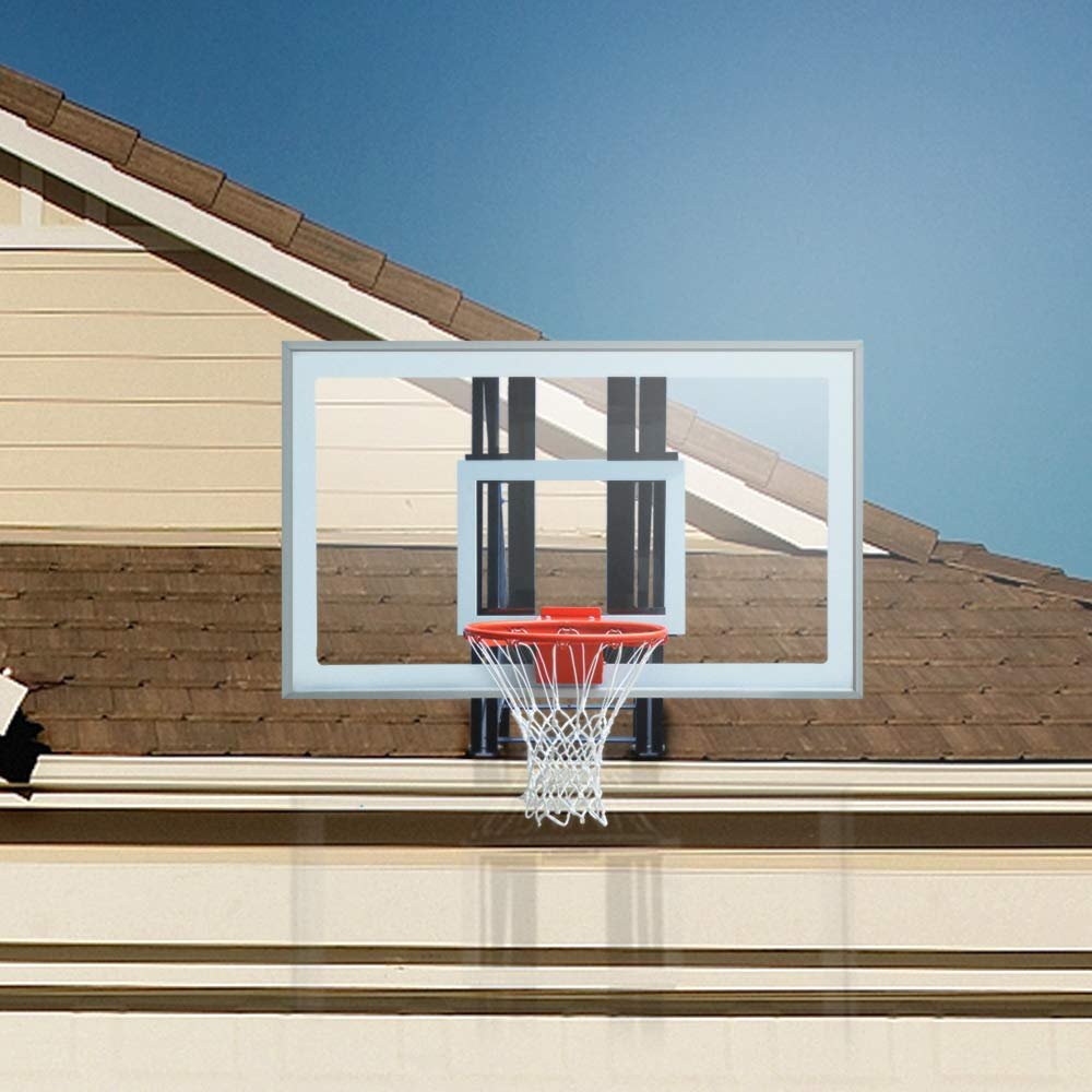 ProSlam Complete Garage Upper Roof Mounted Basketball Hoop System, 60 inch Clear Backboard,Durable Steel Bracket and Heavy Duty Breakaway Rim Combo Fit Most Slanting Roofs