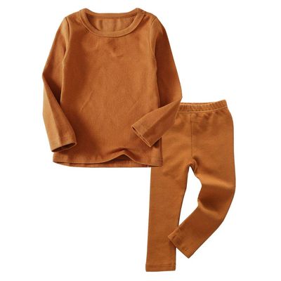 JWWN Toddler Boys Girls Thermal Underwear Long Sleeve T-shirt Leggings 2Pcs Kids Winter Base Layer Set, (Brown,24Months)