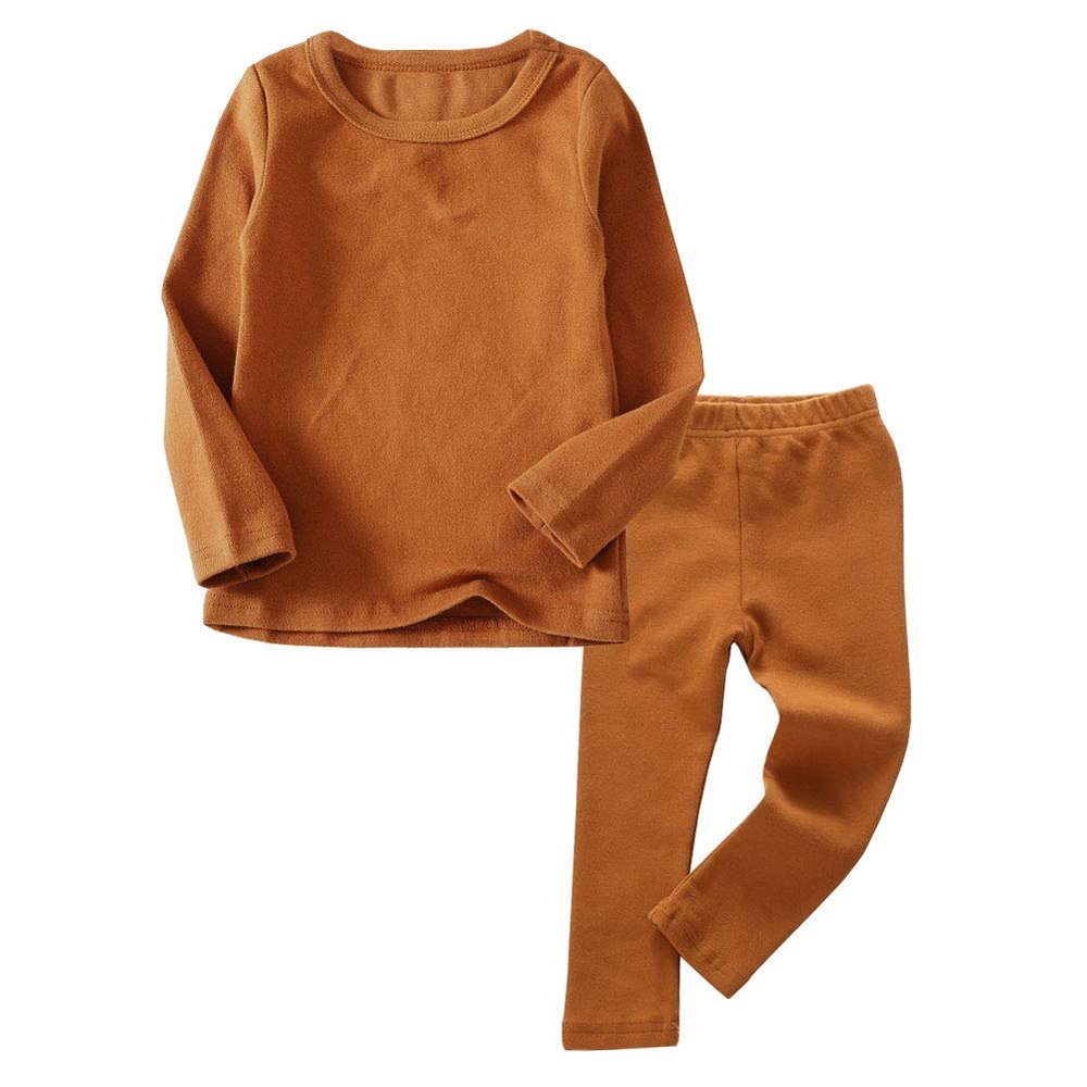 JWWN Toddler Boys Girls Thermal Underwear Long Sleeve T-shirt Leggings 2Pcs Kids Winter Base Layer Set, (Brown,24Months)