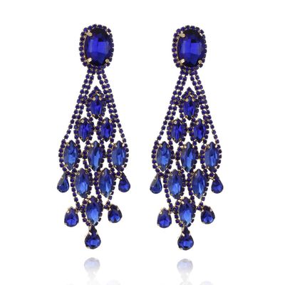 Women's Descending Marquise Droplets Cascade Gala Drop Clip On Earrings in Royal Blue