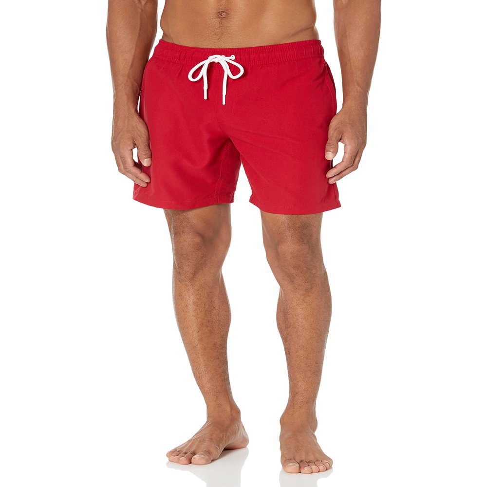Amazon Essentials Men's Swim Trunks with Mesh Lining, Pockets, Drawstring Closure, Red, X-Large