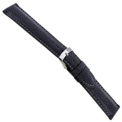 18mm Milano Green Collection Black Genuine Leather Stitched Padded Watch Band