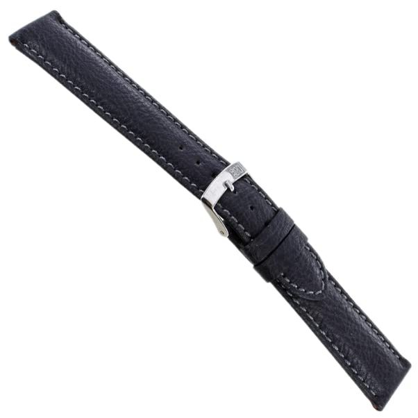 18mm Milano Green Collection Black Genuine Leather Stitched Padded Watch Band