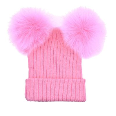 Winter Fedora Hats Crochet Beret Cloche Cap Hat with Poms Bucket Hats for Girls Pink
