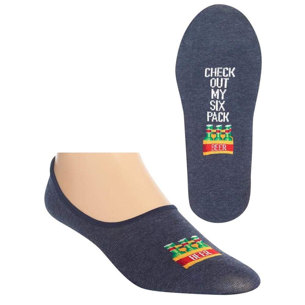Hot Sox Men's Fun Novelty Liner Socks Sockshosiery, Check Out My Six pack (denim Heather), Shoe Size: 6-12 (Sock Size: 10-13)
