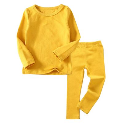 JWWN Toddler Boys Girls Thermal Underwear Long Sleeve T-shirt Leggings 2Pcs Kids Winter Base Layer Set, (Yellow,3Years)