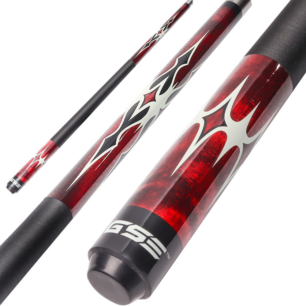 GSE Games & Sports Expert 58" 2-Piece Canadian Maple Hardwood Billiard Pool Cue Sticks for Men/Women, Great for House or Commercial/Bar Use (Red, 20 Oz)