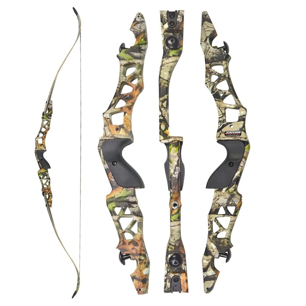 64 Inch Takedown Recurve Bow Hunting Bow 30-50lbs Long Bow Right Handed ILF Bow Riser with Carbon Arrows for Adult Shooting Target Practice (Camo Bow Only, 35lbs)