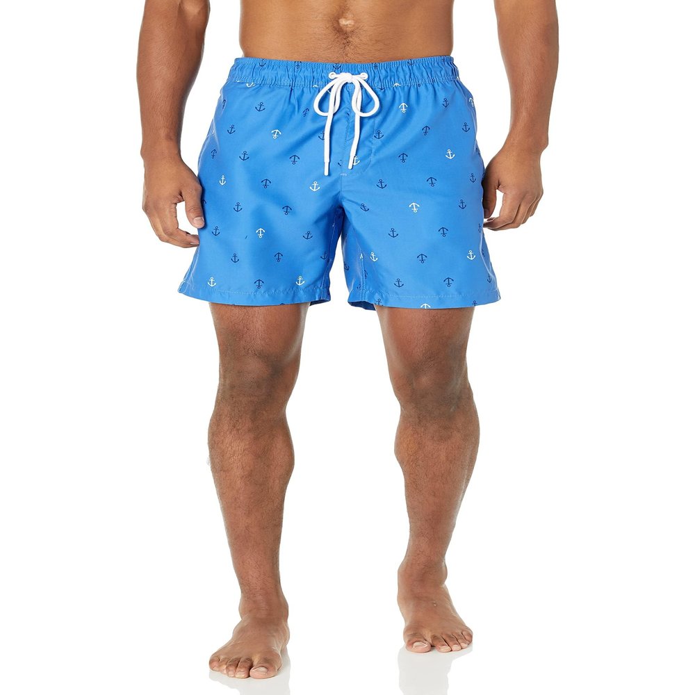 Amazon Essentials Men's Swim Trunks with Mesh Lining, Pockets, Drawstring Closure, Blue Anchor Print, X-Small