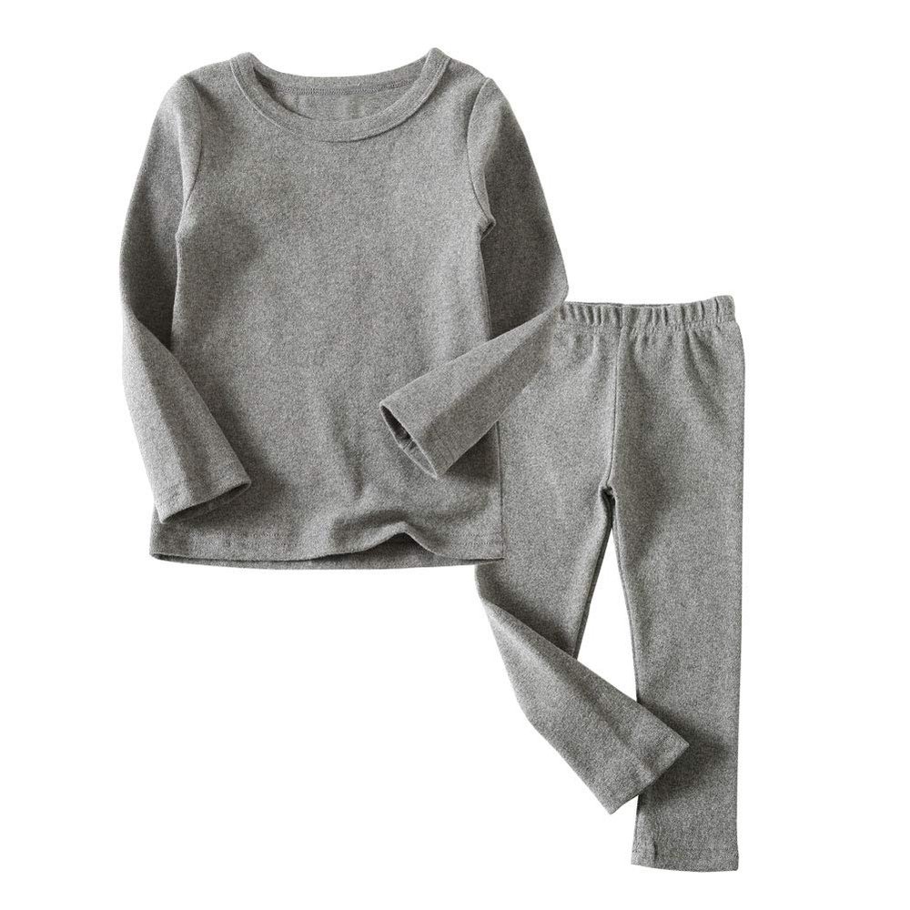 JWWN Toddler Boys Girls Thermal Underwear Long Sleeve T-shirt Leggings 2Pcs Kids Winter Base Layer Set, (Gray,3Years)