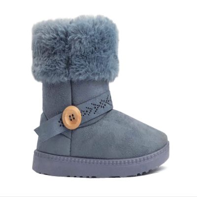 REDVOLUTION Kids Boots Toddler Girls Cute 2 Buttons || Rhinestone Faux Fur Suede Knitting Shoe (Toddler 8, 365 grey)