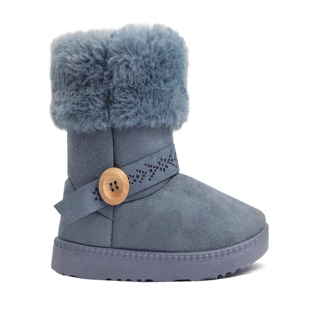 REDVOLUTION Kids Boots Toddler Girls Cute 2 Buttons || Rhinestone Faux Fur Suede Knitting Shoe (Toddler 8, 365 grey)