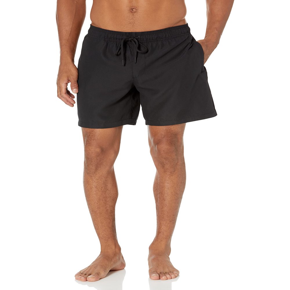 Amazon Essentials Men's Swim Trunks with Mesh Lining, Pockets, Drawstring Closure, Black, Small