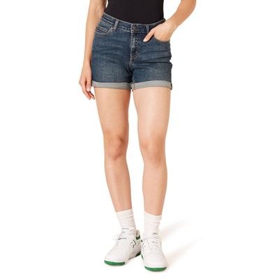 Amazon Essentials Women's Mid-Rise Slim Fit 4" Denim Shorts, Dark Denim, 16