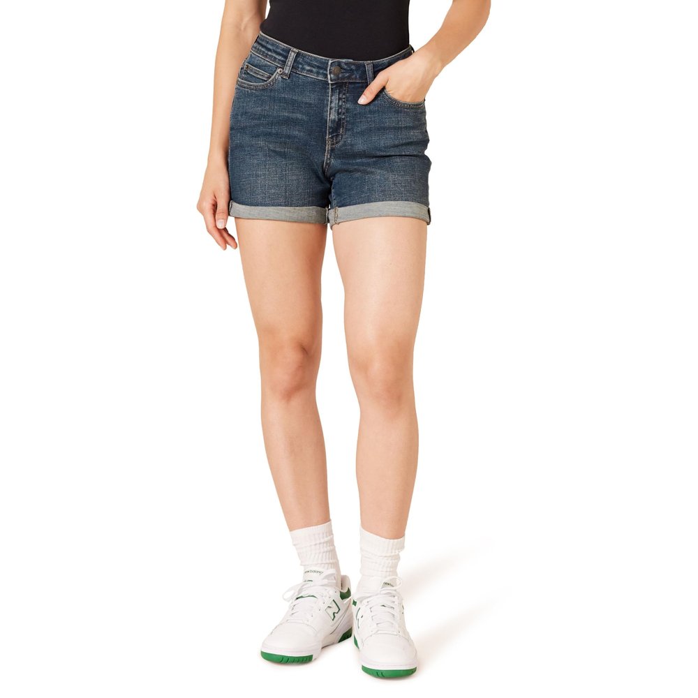 Amazon Essentials Women's Mid-Rise Slim Fit 4" Denim Shorts, Dark Denim, 16