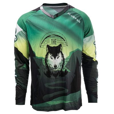 Cycling Jersey Men Long Sleeve MTB T Shirt Mountain Bike Motorcycle Bicycle Clothes Wolf Green Size L