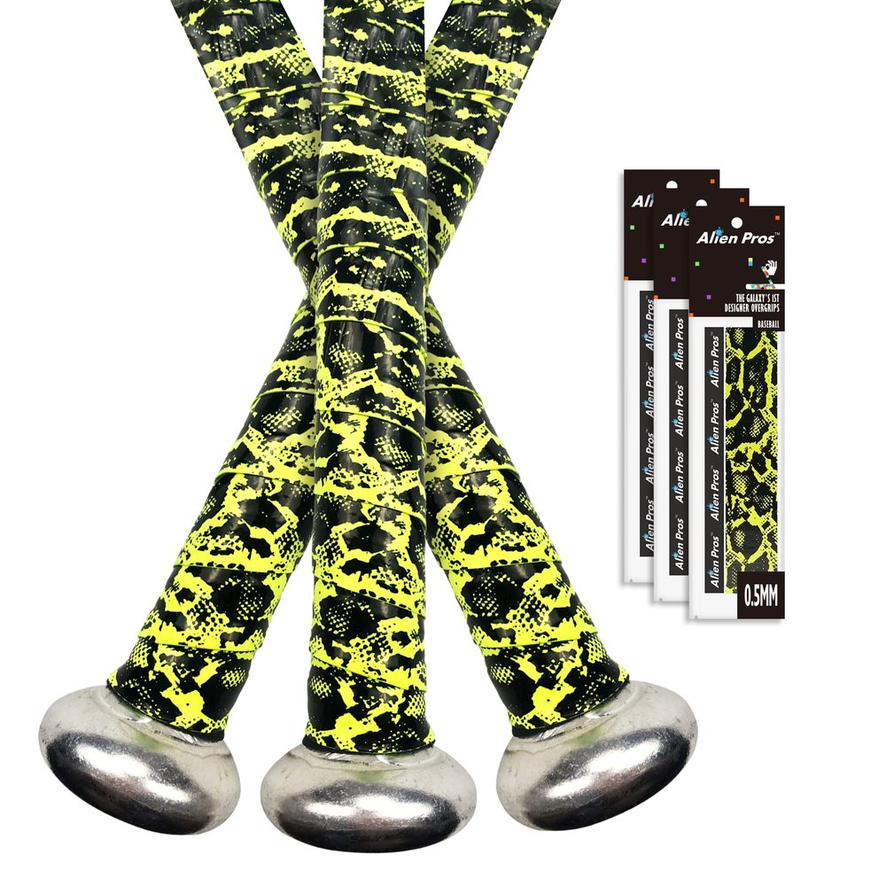 ALIEN PROS Bat Grip Tape 0.5MM for Baseball (3 Grips)  Precut and Pro Feel Bat Tape  Replacement for Old Baseball Bat Grip  Wrap Your Bat for an Epic Home Run (3 Grips, Lizard)