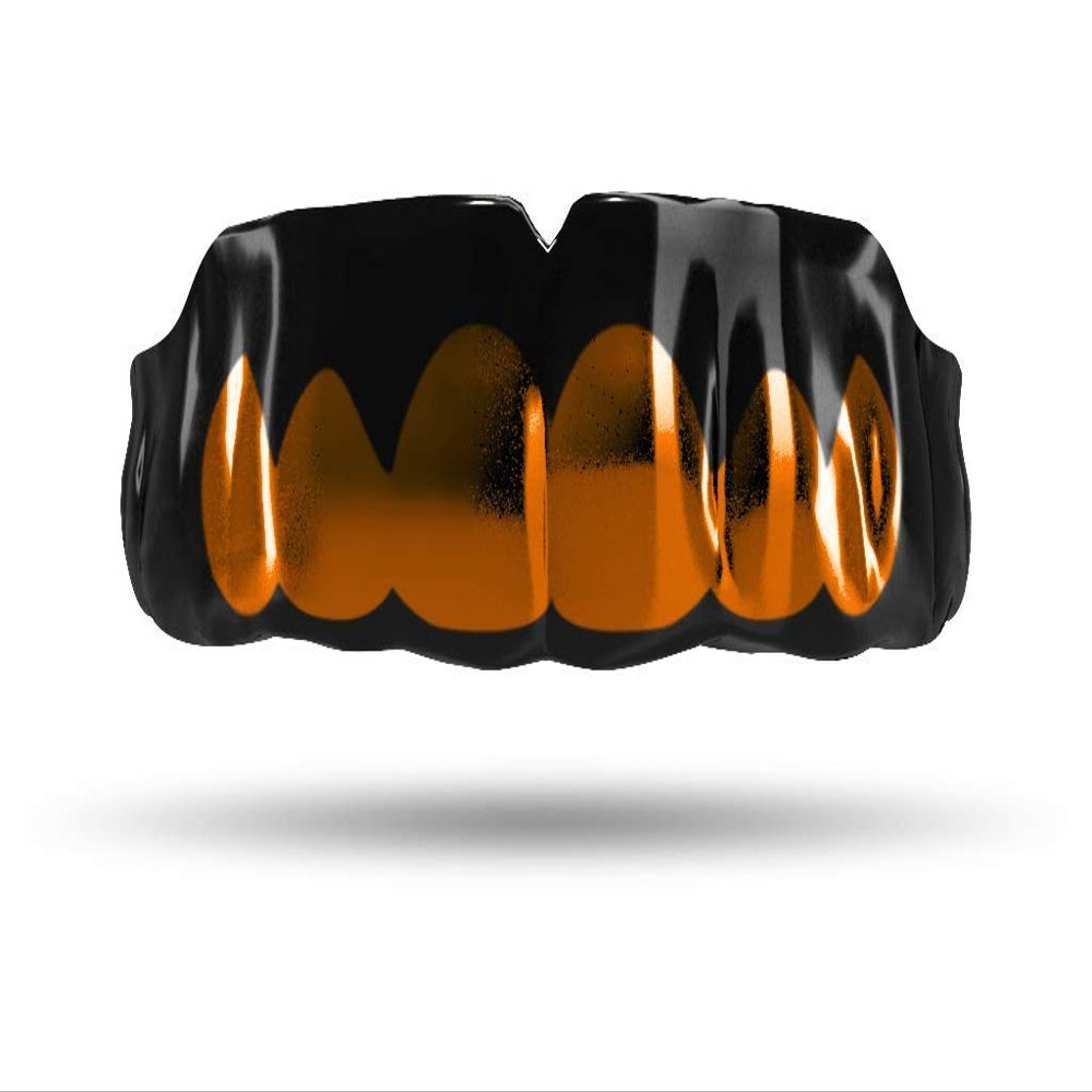 Impact Custom Professional MMA/Boxing/Muaythai Mouthguard Chrome Series (Black) Burnt Orange Grill- Boxing MMA