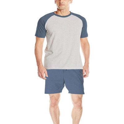 Hanes Men's Adult X-Temp Short Sleeve Cotton Raglan Shirt and Pants Pajamas Pjs Sleepwear Lounge Set - Oatmeal Heather (Medium)