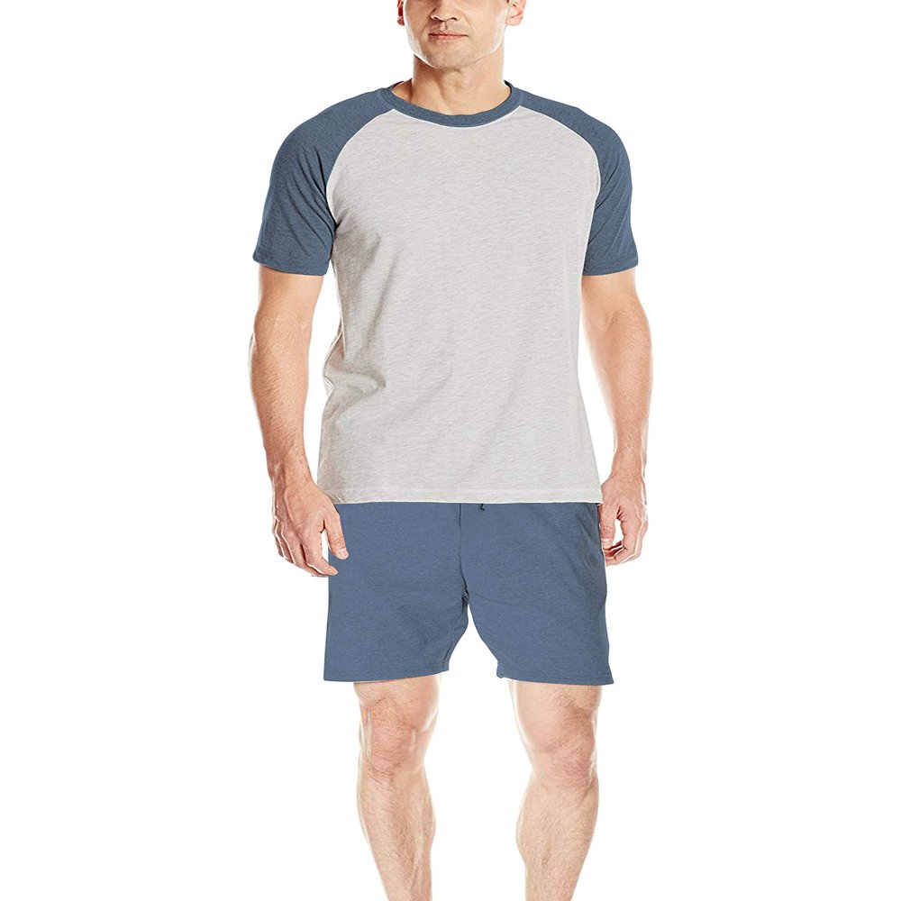 Hanes Men's Adult X-Temp Short Sleeve Cotton Raglan Shirt and Pants Pajamas Pjs Sleepwear Lounge Set - Oatmeal Heather (Medium)