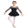 Agoky Kids Girl's Long Sleeves Gymnastics Ballet Dance Leotard Dress Polka Dots Mesh Dancewear Costumes Black 6 view 1