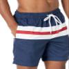 Amazon Essentials Men's 7" Swim Trunks with Mesh Lining, Pockets, Drawstring Closure, Navy Red White Stripe, Large view 4