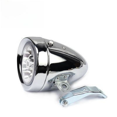 Vintage Bike Headlight, Bike LED Light, 6 LED Retro Bike Front Light Flashlight Headlamp with High Brightness and Mounting Bracket(Silver)