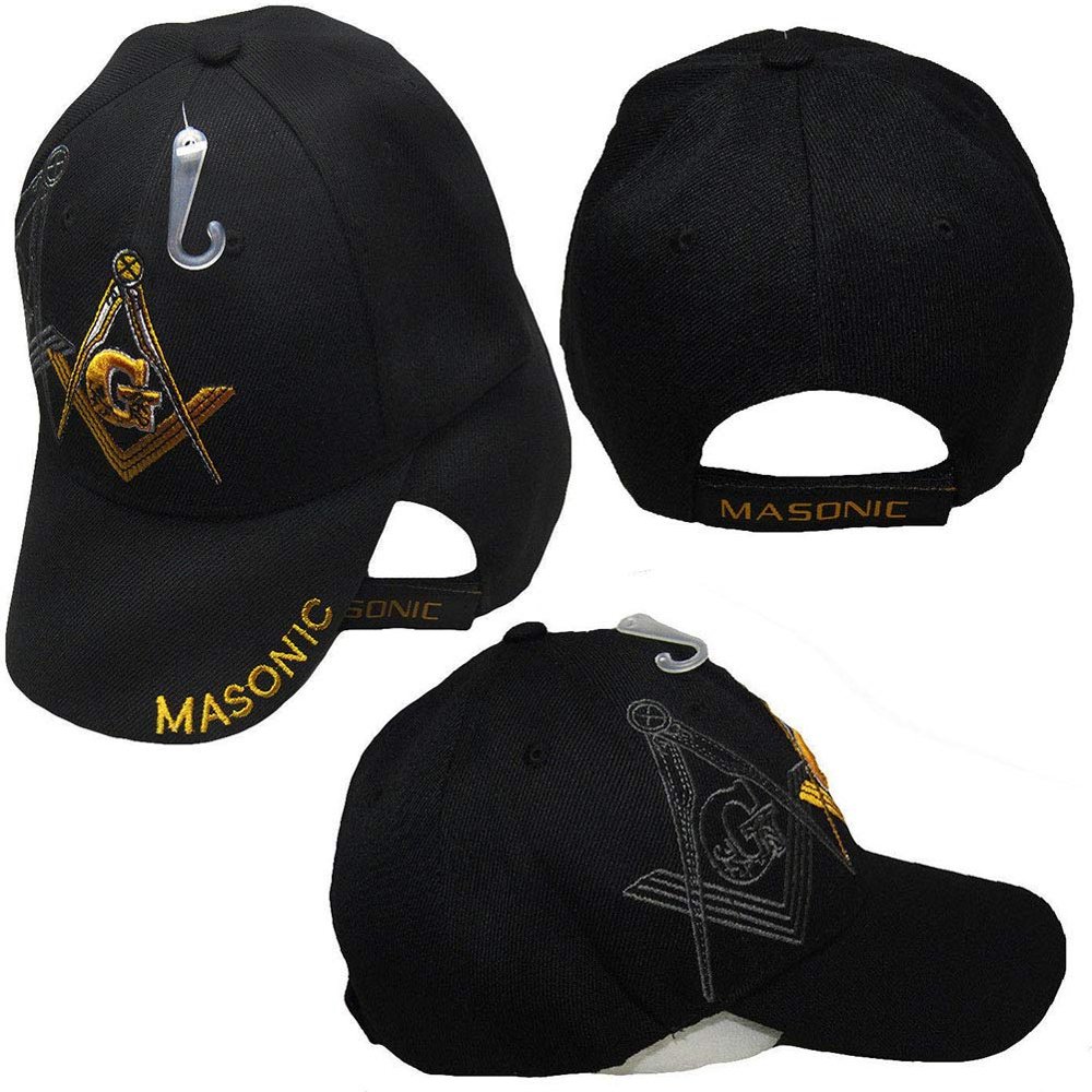 AES Mason Masonic Freemason (Grey Shadow) Black/Gold Masonic Lodge Embroidered Ball Cap Hat.