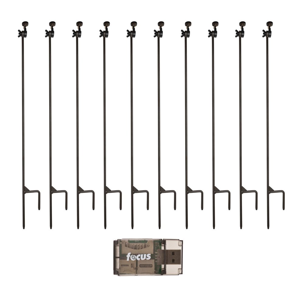 HME Products Trail Camera Holder Posts (10-Pack) Bundle with USB 2.0 Card Reader (11 Items)