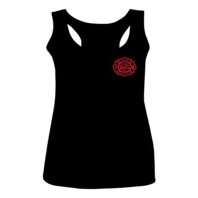 0121. America Patriotic Firefighter Support Seal Thin Red Line Fonts Fireman Women's Tank Top Racerback (Black, Small)