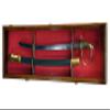 sfDisplay.com,LLC. Single Sword & Scabbard Display Case Cabinet Wall Rack Custom Colors - Lockable (Walnut Finish w/LED, Red Felt Background) view 1