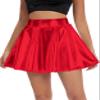 Women's Shiny Flared Pleated Mini Skater Skirt (L, Red) view 1