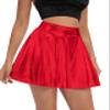 Women's Shiny Flared Pleated Mini Skater Skirt (L, Red) view 2