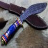15 Inches Long Hand Forged Damascus Steel Kukri Knife, 10" Long Blade, Custom Made Hand Crafted Scale with Engraved Brass, Includes Cow Hide Leather Sheath (Colored Bone) view 1